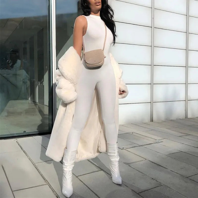 Black Jumpsuit Women Pants Elastic Casual Fitness Sporty Rompers Sleeveless Zipper Activewear Tight Summer Elegance Streetwear
