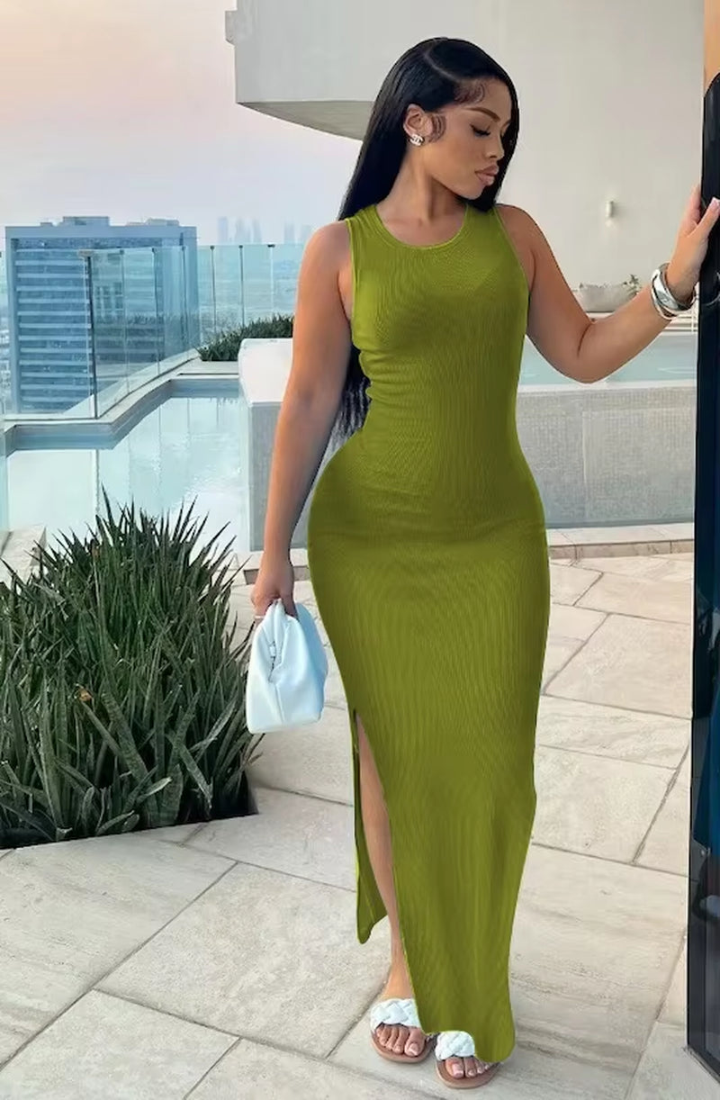 Ribbed Sexy Y2K Clothes Sleeveless Bodycon Maxi Dresses for Women Club Birthday Party Streetwear Elegant Outfits Prom Dresses